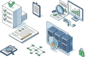 Isometric Data Management and Security Illustration