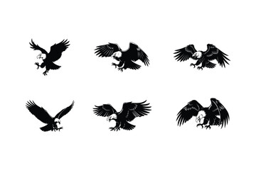 Obraz premium Six black silhouette eagle illustrations in various flying positions