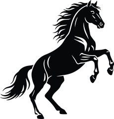 Obraz premium Black silhouette of a rearing horse in dynamic motion silhouette