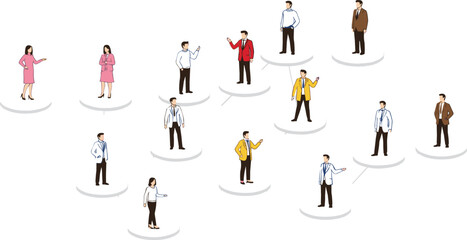 Business people network illustration showing professional connections, communication, and organizational structure in modern corporate environment