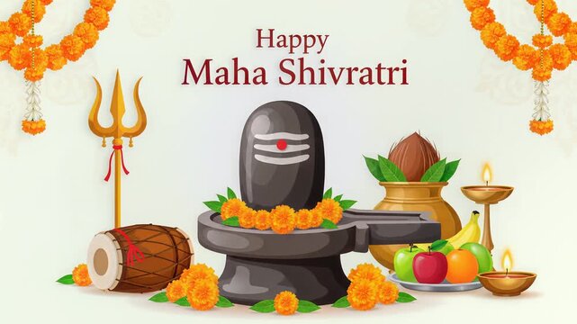 Happy Maha Shivratri Shivling Pooja Items Greeting Illustration