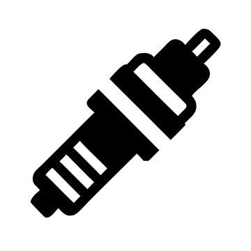 Black spark plug icon on transparent background, isolated. Suitable for automotive parts stores, mechanic blogs, and DIY repair websites for engine tuning and vehicle maintenance topics.