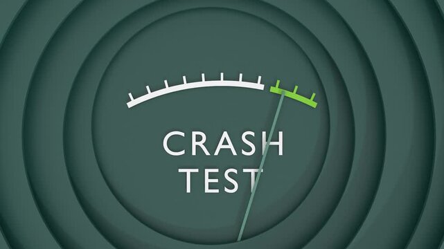 Crash test meter showing a good result. Business and safety concept. Dynamic increasing gauge. Data analytics.