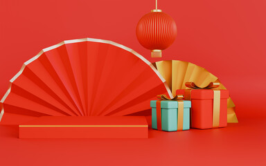 Podium Chinese new year and gift box product stand podium, Festive gift card templates