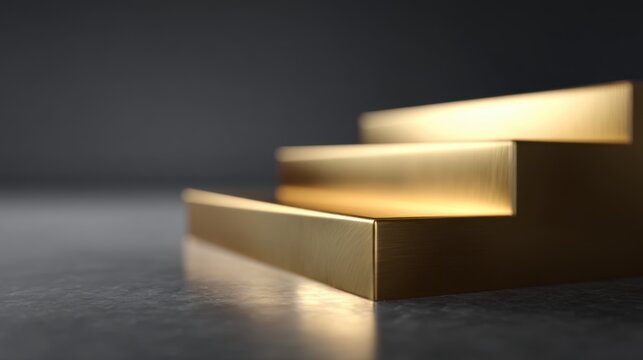 Elegant gold steps reflecting light in a modern interior setting, showcasing simplicity and sophistication for interior design and architectural photography