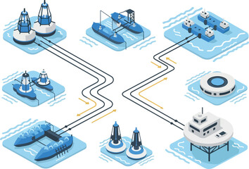 Navigational Elements on Waterways Isometric Icon Set © Chico Store