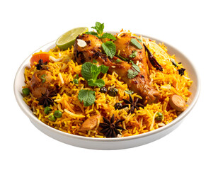Plate of traditional chicken biryani on transparent png