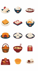 Assorted Japanese Food Icons and Illustrations.