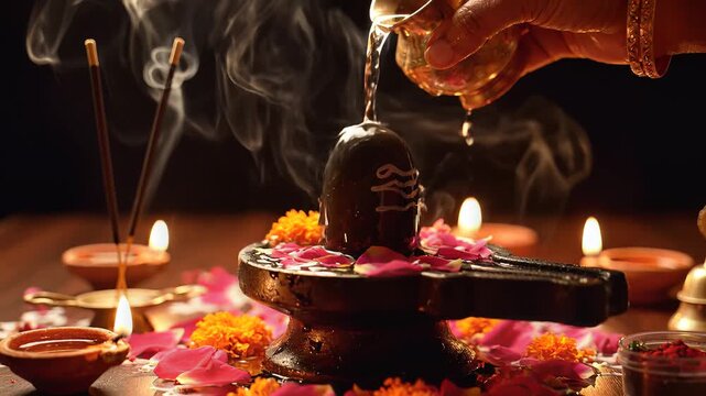Shiva Linga Abhishekam Ritual Worship Hindu Festival Mahashivratri