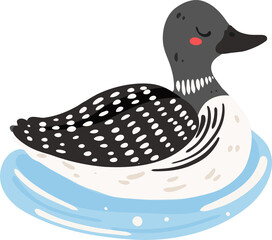 Cute Loon Floating on Water Illustration
