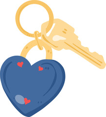 Cute Heart Keychain with Key Illustration