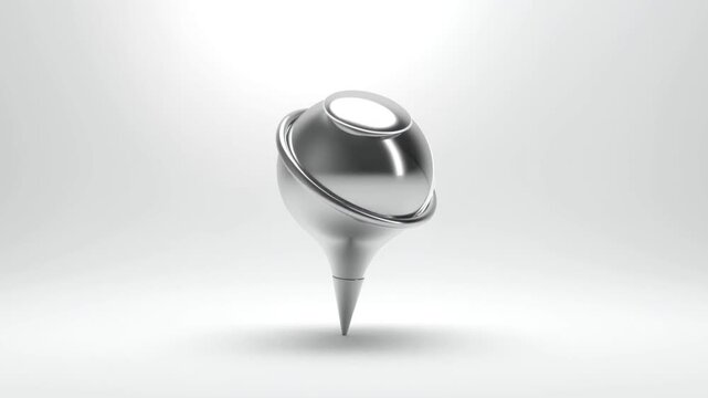 Gyroscope Precession Defying Gravity &ndash; Silver Sphere Spinning on Single Point in White Space