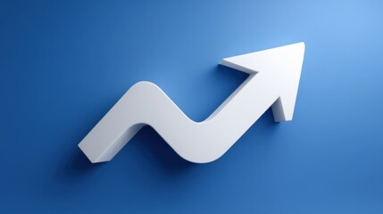 Abstract white arrow symbolizing growth and success on a vibrant blue background, representing financial progress and upward trends in business and economy