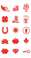 Collection of Red Icons Representing Various Symbols.