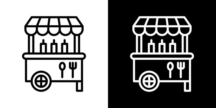 Food Cart Icon Of Line Black And White Style