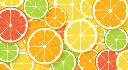 Colorful Assortment of Citrus Fruit Slices in Bright Juicy Shades for Refreshing Summer Visuals
