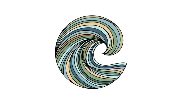 Stylized Flowing River Wave Vector Icon with Hand-Drawn Badge Style. transparent.