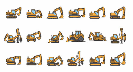 Collection of Various Excavator Machines.