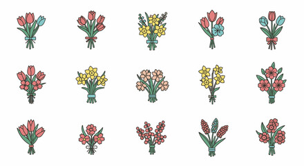 Collection of assorted flower illustrations displayed in a grid pattern on a clean background