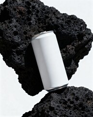 Professional mockup combining cans and coral rocks.