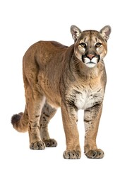 Obraz premium Full shot of a large wild cat, cougar, against a white background, facing forward