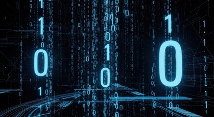 Binary numbers floating in digital space