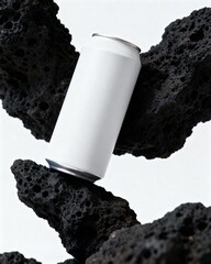 Professional mockup combining cans and coral rocks.