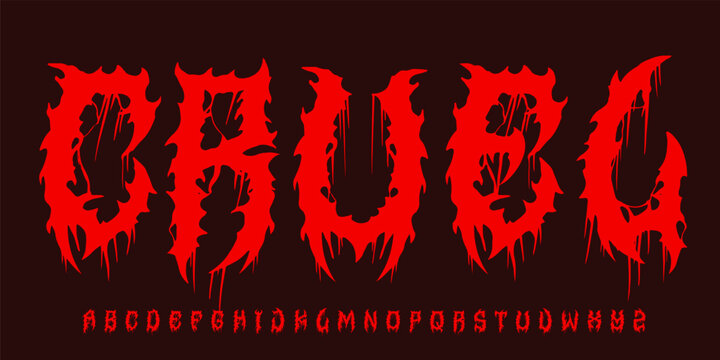 Vector alphabet of dripping blood; creepy horror or haunted house font lettering for Halloween.