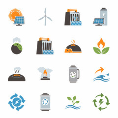 Sustainable Energy Icons Collection Renewable Resources.