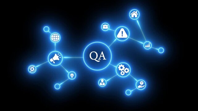 Glowing Blue Q A Assurance Network Concept with and Connections QA process network connections