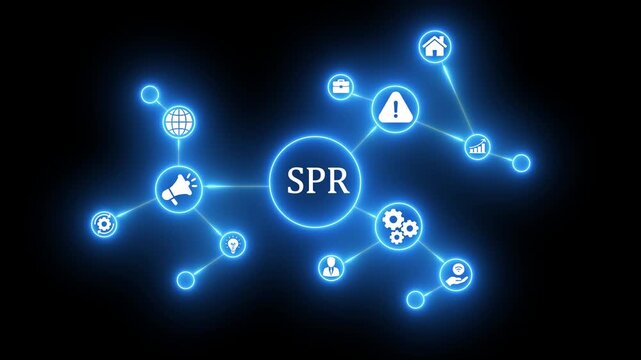 Glowing Blue Digital Network Concept with S P R Central Node and Various SPR central node interconnected technology concept