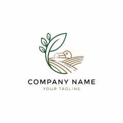 Minimalist Farm Landscape with Leaf and Barn Logo Design.