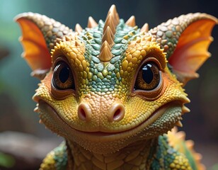 A colorful, close-up portrait of a fantasy creature