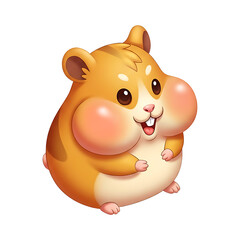 Adorable chubby hamster with fluffy cheeks smiling, 3D cartoon character on transparent background, cute pet mascot icon