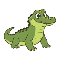 Fototapeta premium Cute Cartoon Green Crocodile Illustration Isolated on White Background