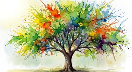 Obraz premium Colorful autumn tree with leaves illustration
