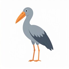 Blue and Orange Pelican Bird Standing Isolated on White Background Minimalist Wildlife