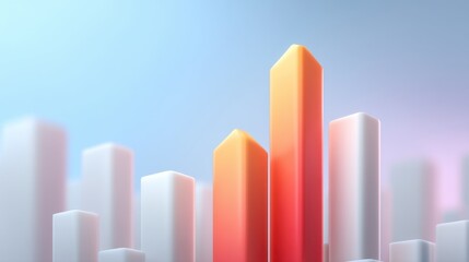 Abstract 3D Chart Visualization with Colorful Bar Graphs Representing Growth and Progress on a Soft Gradient Background with Blurred Shapes for Business Concepts