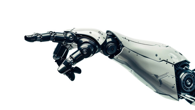 Futuristic Robotic Hand Pointing Finger, Transparent Background, PNG.
