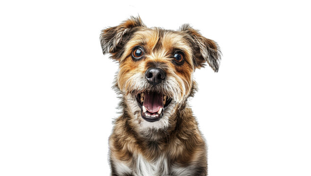 Excited Mixed Breed Dog with Open Mouth Expression on Transparent Background. PNG.