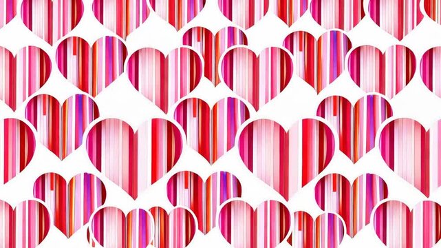 Elegant animated background of red striped heart patterns ideal for valentines day