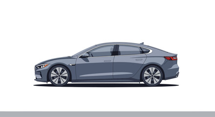 Fototapeta premium Sleek grey modern sedan car illustration isolated on white background.