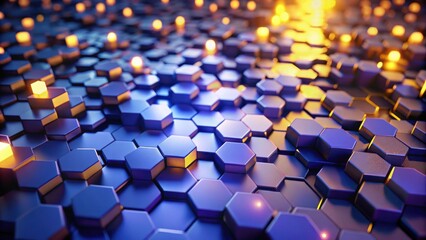 Obraz premium Abstract Hexagonal Structure with Illuminated Nodes, Representing Connectivity and Network Systems