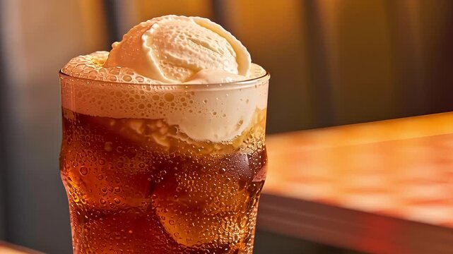 Refreshing Root Beer Float with Vanilla Ice Cream on a Classic Diner Table.