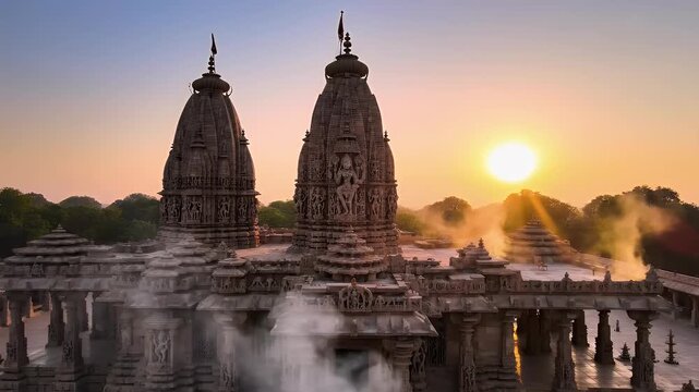 Lord Brahma Temple Ambiance Soft Sunrise Glow Peaceful Sacred Energy