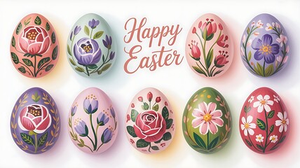 Happy Easter banner. Trendy Easter design with typography, hand painted strokes and dots, eggs and bunny in pastel colors. Modern minimal style. Horizontal poster, greeting, created with generative ai