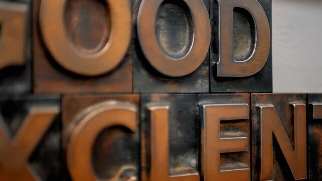 Elegant Typographic Animation of 'Good' and 'Excellent' in Copper Letterpress Style