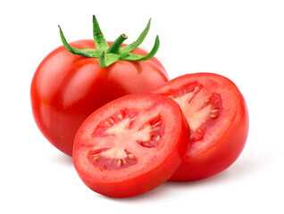 Fresh tomato with slice isolated on white.