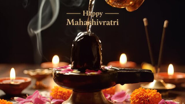Shivling Abhishek Ritual Happy Mahashivratri Festival Celebration