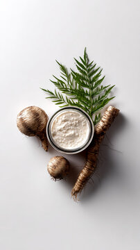 Organic cosmetic face cream with burdock root extract and green leaf